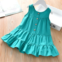 New summer children's clothing, stylish mid-length skirt, comfortable baby sleeveless shirt top  Green