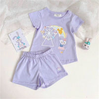 Girls Pajamas Set Baby Thin Disney Cartoon Air Conditioning Home Clothes Short Sleeve Two-piece Set  Purple