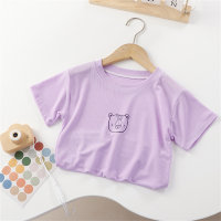 T-shirt à manches courtes pour enfants, couleur bonbon, col rond, en soie glacée, haut pour garçon et bébé fille, nouvelle collection été 2024  Violet