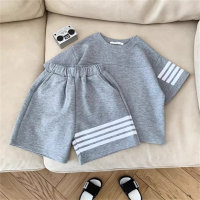 Set of summer clothes for boys and girls, medium and large children's summer short-sleeved shorts two-piece suits, children's short-sleeved summer clothes, fashionable  Gray