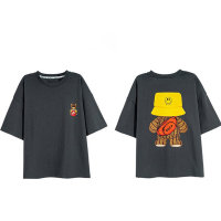 Sommer-Kurzarm-T-Shirts für Jungen, lockere, trendige Marken-Kinder-Sommer-Halbarm-Oberteile für große Kinder, Rundhals-Straßen-T-Shirts  Grau