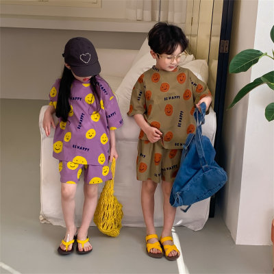 Traje de ocio para niños de estilo coreano, traje bonito para salir a casa con sonrisa de verano