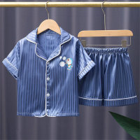2023 Conjunto de pijamas de verano para niños, ropa fina de seda de hielo para niños medianos y pequeños, ropa para el hogar de manga corta, ropa con aire acondicionado  Azul