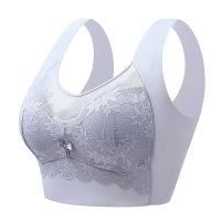 French bra without steel ring fixed cup adjustable ice silk lace underwear for women  Gray