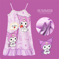 جديد 2024 فستان نوم للأطفال صيفي بحمالات تنورة فتاة الأميرة كارتونية قطعة واحدة ملابس منزلية بيجامات  أرجواني