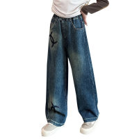 Girls' denim trousers, straight pants, casual Korean style versatile pants  Blue