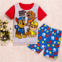 Conjunto de pijamas de roupas para meninos de verão com manga curta de desenho animado para casa  Vermelho