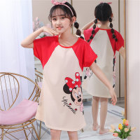New style children's nightdress summer short-sleeved girls baby thin little girl cartoon pajamas medium and large children's home clothes  Multicolor