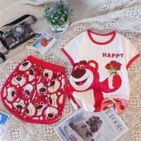 2024 new children's short-sleeved pajamas summer suit jacquard cartoon middle and large children boys and girls summer home clothes trend  Red