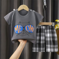 Boys' Summer Short-sleeved Suit Cotton T-shirt Home Clothes  Gray