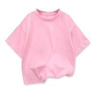 Ropa de verano para niños, nuevo diseño, color sólido, estilo coreano, camiseta de manga corta con hombros descubiertos para niños  Rosado