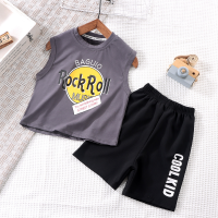 Medium and large children's sleeveless tops, shorts, sports T-shirts, bottoming shirts, children's vest suits, summer children's clothing  Gray