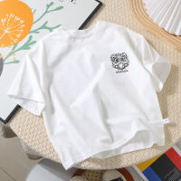 Children's short-sleeved T-shirts, half-sleeved tops, summer clothes, handsome short-sleeved middle and large children  White