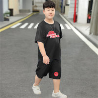 Children's clothing for fat boys short-sleeved summer quick-drying clothes sports suit large size fat plus fat plus thin style trendy  Black