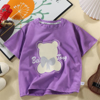 Children's new pure cotton short-sleeved T-shirt Korean style loose summer top for middle and older children  Purple