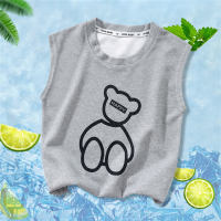 Chaleco de oso para niños, camiseta sin mangas con gofre fino de verano, top para bebé  gris