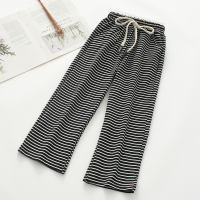 Girls' summer thin trousers girls' striped wide-leg trousers  Black