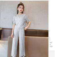 Girls summer suit thin section 2023 new Korean style medium and large children's summer casual wide-leg pants two-piece set  Gray