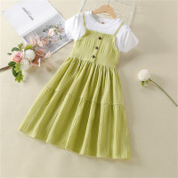 Children's summer princess dress, Korean version, fashionable short-sleeved skirt for middle-aged and older children, fashionable dress for primary and secondary school students, girls  Green