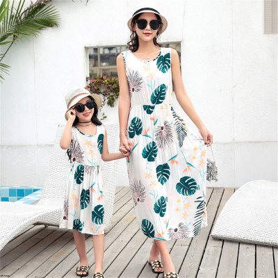 Parent-child mother and daughter pure cotton long dress