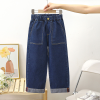 Big Kids Fashion Jeans Children's Casual Pants Girls' All-match Fashion Trousers  Blue