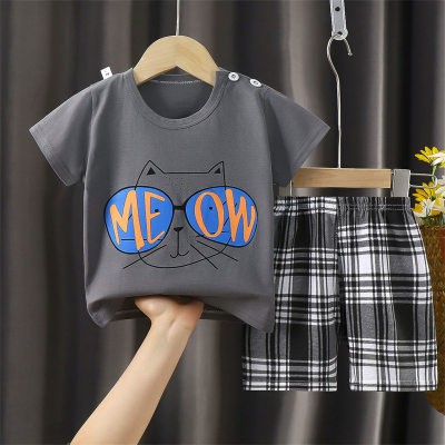 Sommer-Kurzarmanzug für Jungen und Kinder, T-Shirt aus reiner Baumwolle, Heimkleidung