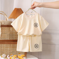New waffle medium and large children's casual two-piece set  Beige