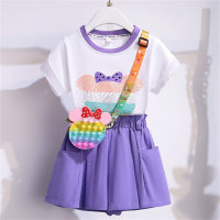 Girls' fashionable suits, short-sleeved T-shirts, internet celebrity big kids' two-piece suits  Purple