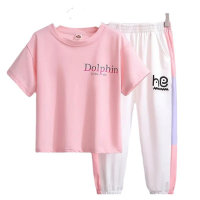 Girls summer Korean style suit 2023 new style ice silk fashionable anti-mosquito pants for older children thin short-sleeved trendy  Pink