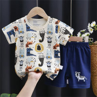 Conjunto de 2 peças de camiseta de manga curta para bebê puro algodão menino roupas de verão  Multicolorido