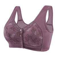 Front buttoned underwear women's soft cotton vest bra large size pure cotton no steel ring underwear women  Purple
