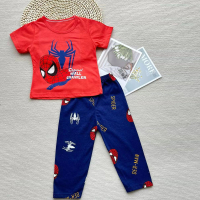 Thin home clothes set short-sleeved and long pants combination medium and large children's underwear set 2 pieces  Red