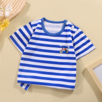 Children's short-sleeved boys' cotton t-shirts, girls' baby tops, summer cotton half-sleeved summer clothes, foreign trade children's clothing wholesale  blue strips