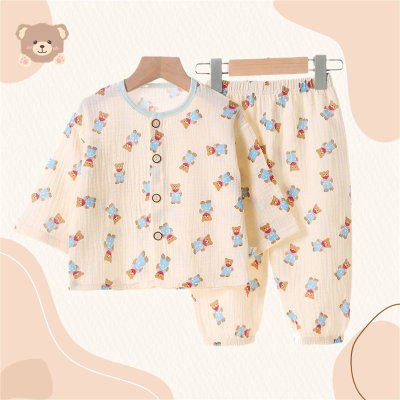 Pure cotton thin gauze pajamas set long sleeve baby summer pure cotton home clothes newborn underwear