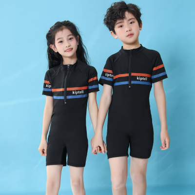 Children's one-piece short-sleeved boxer swimsuit for small, medium and large children, boys and girls, parent-child swimsuit