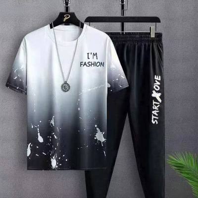 Ice silk short-sleeved T-shirt trousers men's trendy summer casual loose middle-aged and older children's students quick-drying short-sleeved suit
