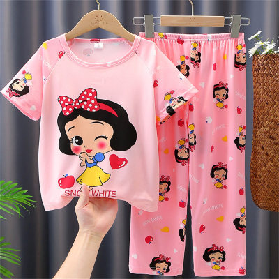 2024 novos pijamas infantis meninas verão manga curta calças compridas finas conjunto de roupas para casa