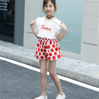 Children's clothing, girls' summer shorts, medium and large children's polka dot two-piece set  Red