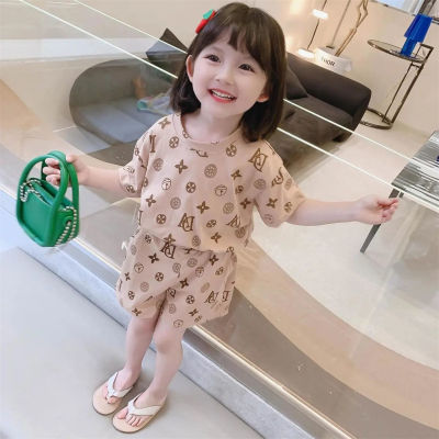 2024 new home clothes for boys and girls baby air-conditioning clothes thin short-sleeved sports tops suit two-piece suit
