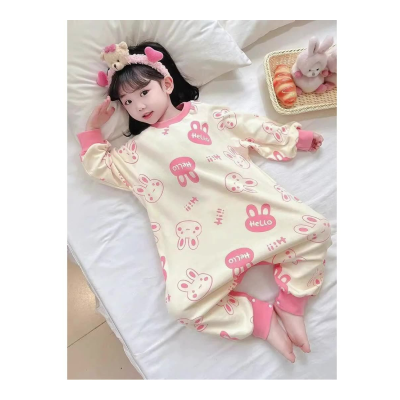 Cute Pajamas Children Girls Round Neck Bunny Baby Sleeping Bag Air Conditioning Clothes Baby Home Clothes Jumpsuit