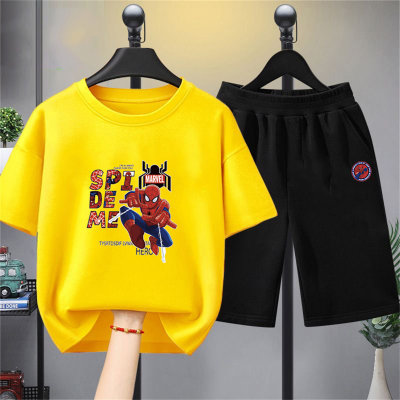 2024 new summer loose cartoon Spider-Man casual sports suit men and women medium and large children's clothing suit two-piece suit