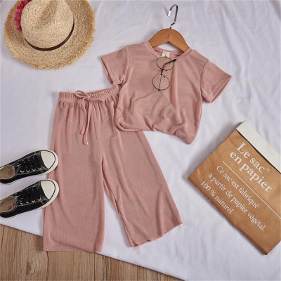 Summer new style ice silk breathable girls solid color simple nine-point pants pajamas home clothes can be worn outside suit