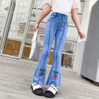 Jeans da ragazza, pantaloni a zampa d'elefante alla moda, pantaloni elastici per bambini in stile coreano da indossare all'aperto  Multicolore