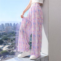 Girls wide-leg pants summer thin children's ice silk pants big children summer clothes girls anti-mosquito pants straight trousers loose  Purple