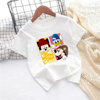 Camiseta para niños de algodón puro, camisa de manga corta con dibujos animados de verano, camisa blanca de moda para niños y niñas  Multicolor