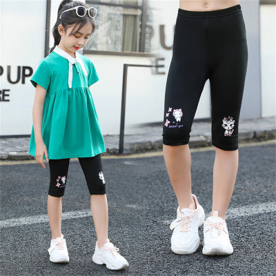 Children's simple and stylish tight stretch pants girls candy color thin cartoon shorts