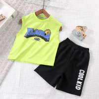Medium and large children's sleeveless tops, shorts, sports T-shirts, bottoming shirts, children's vest suits, summer children's clothing  Green