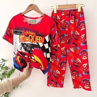 Traje de manga corta de dibujos animados de Super Car para niños, traje de camiseta con pantalones largos  rojo