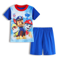 Conjunto de pijamas de roupas para meninos de verão com manga curta de desenho animado para casa  Azul