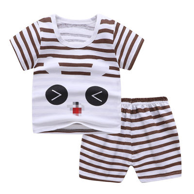 Children's striped cotton breathable T-shirt summer short-sleeved shorts suit casual daily home clothes pajamas